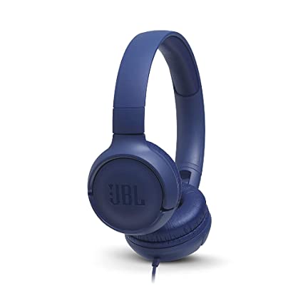 JBL Tune 500, Wired On Ear Headphone with Mic, Headphones for Work from Home, Conference Calls, Online Learning & Teaching, Pure Bass Sound, One Button Multi-Function Remote (Blue)